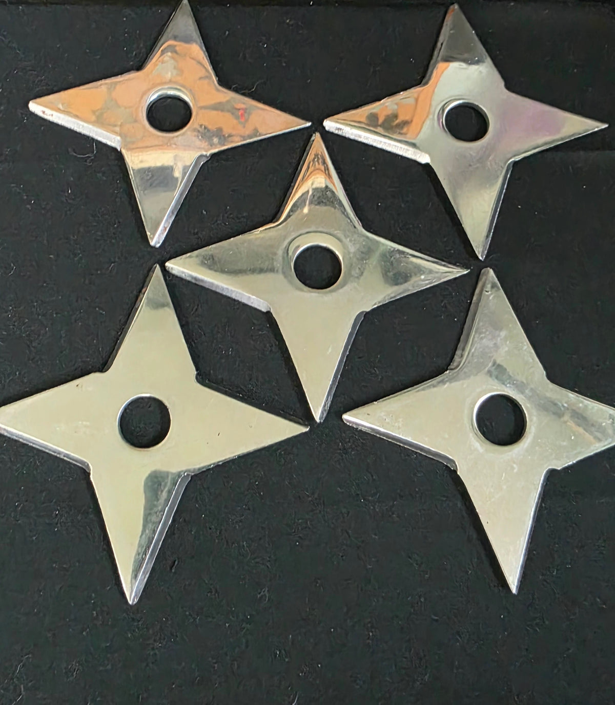 SET OF 5 STAINLESS 4 POINT SHURIKEN 3.75 INCH W/ CASE Ref 4041
