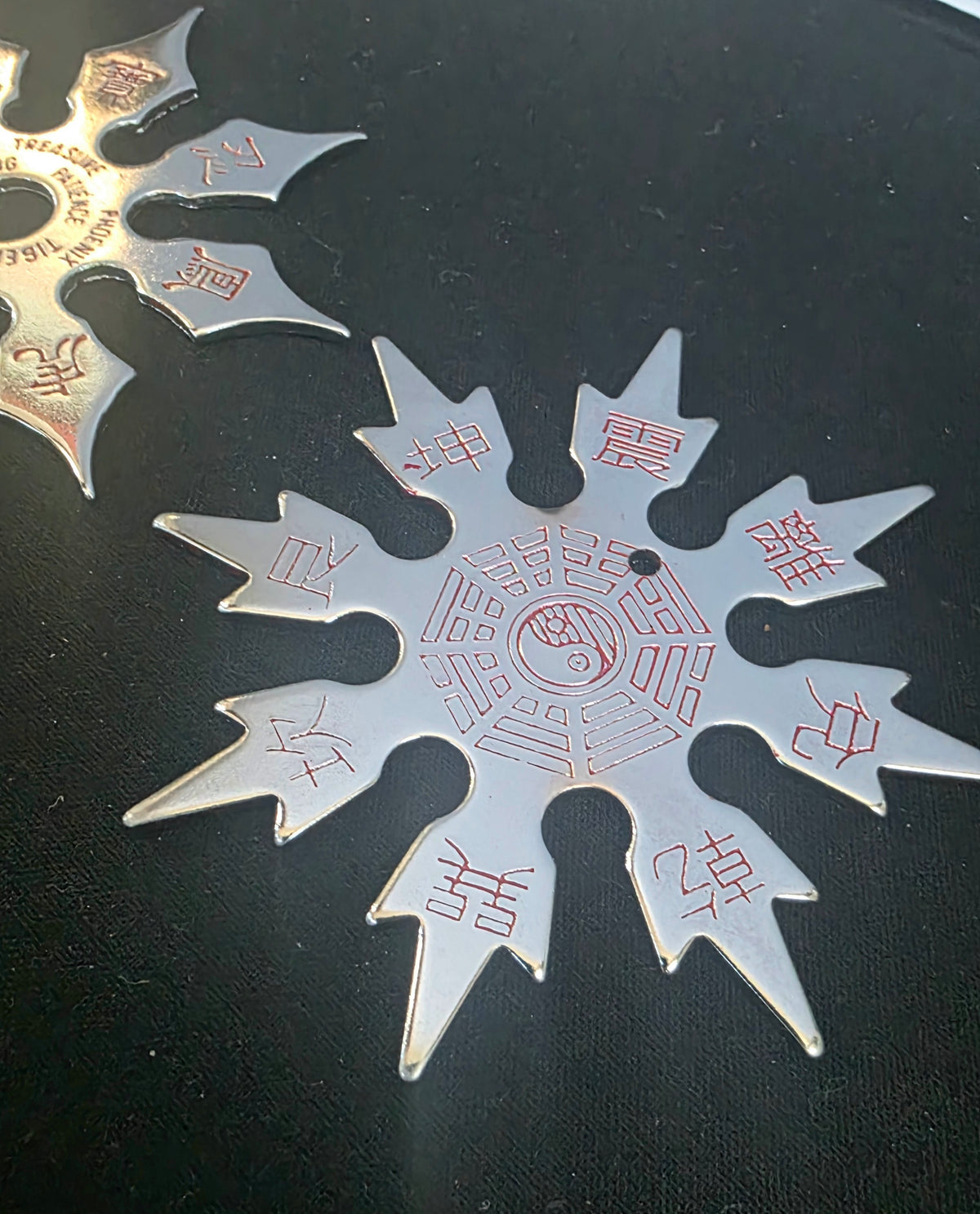 2 PACK 8 POINT SILVER W/ RED DESIGNS 3.25 INCH TAIWAN Ref 8074