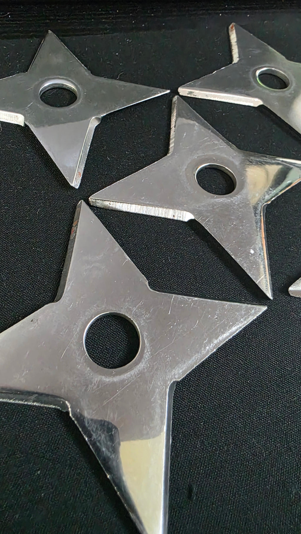 SET OF 5 STAINLESS 4 POINT SHURIKEN 3.75 INCH W/ CASE Ref 4041