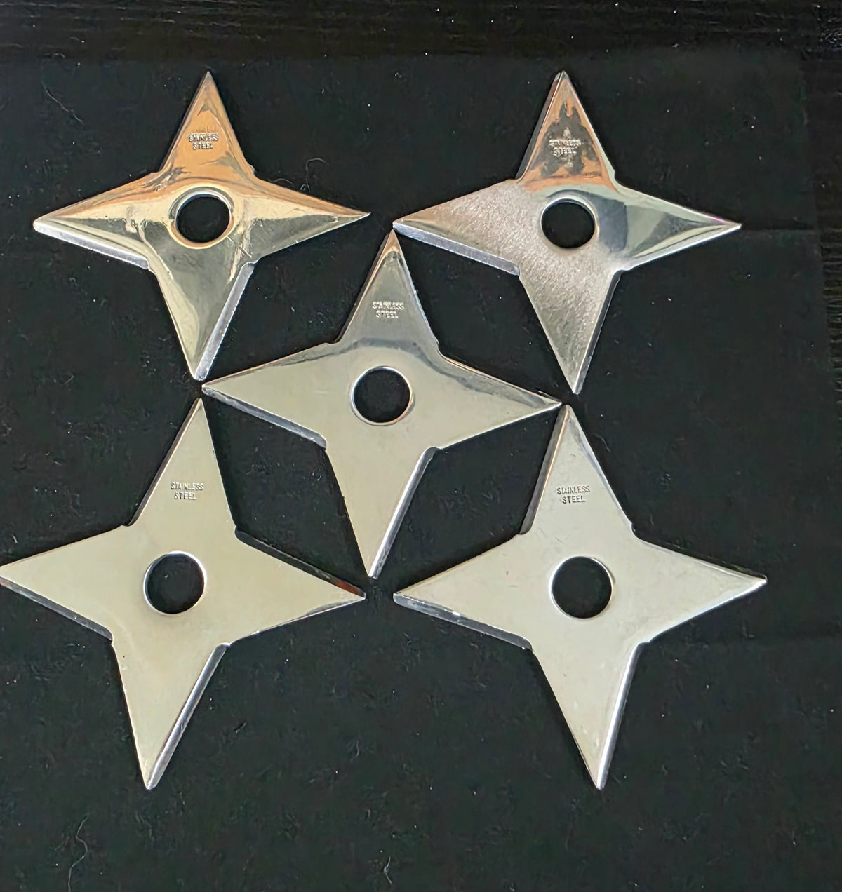 SET OF 5 STAINLESS 4 POINT SHURIKEN 3.75 INCH W/ CASE Ref 4041