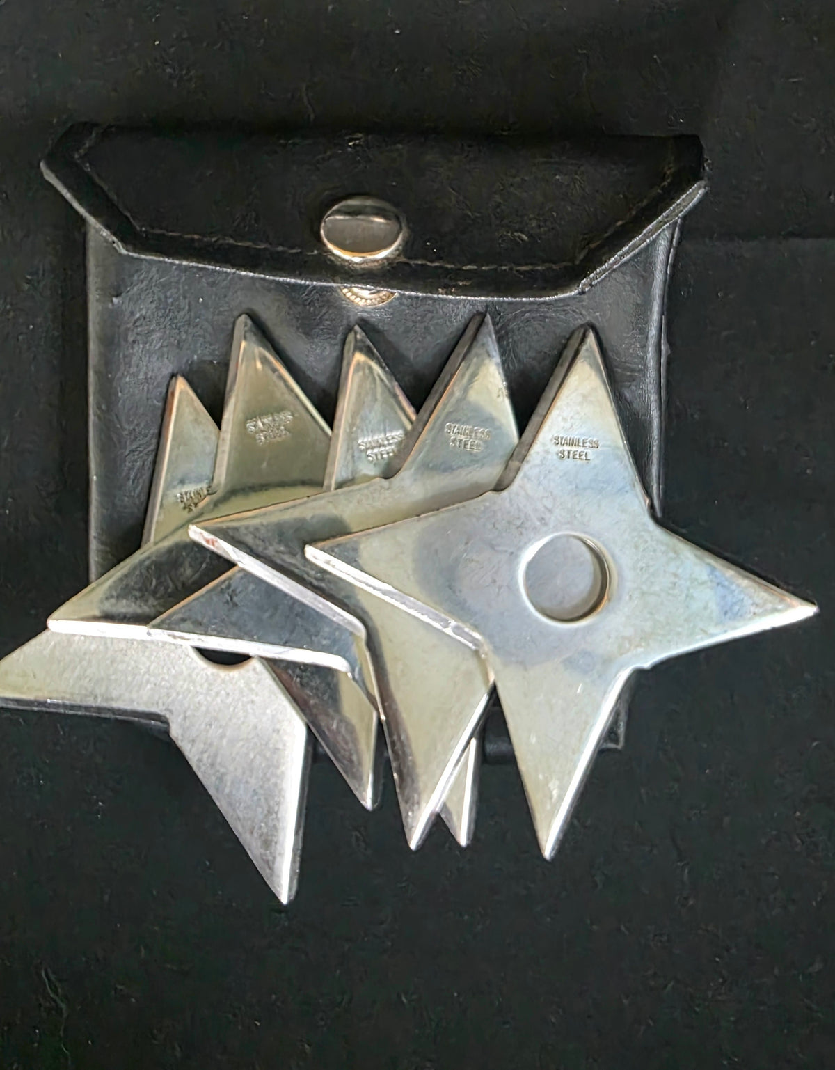SET OF 5 STAINLESS 4 POINT SHURIKEN 3.75 INCH W/ CASE Ref 4041