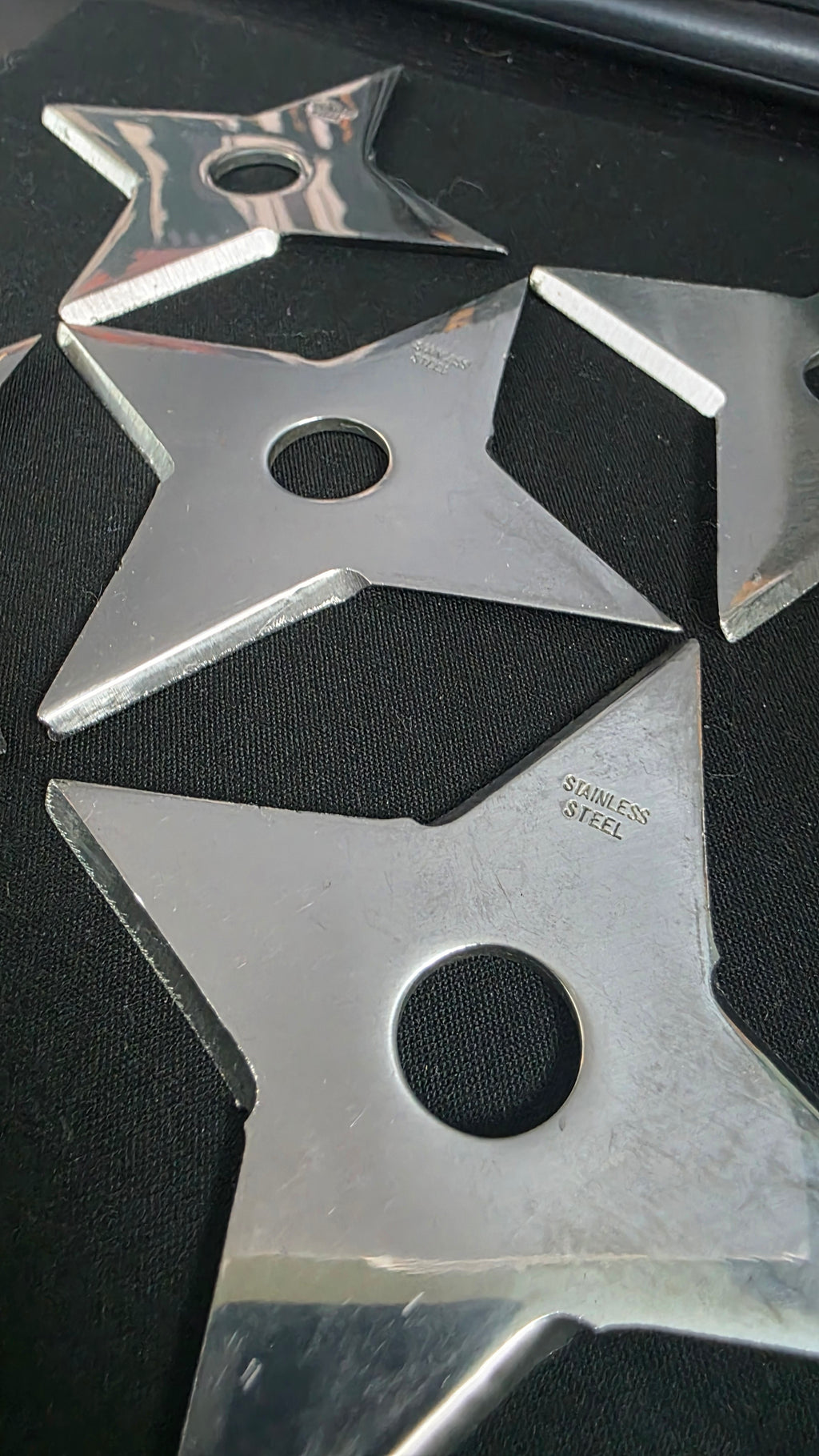 SET OF 5 STAINLESS 4 POINT SHURIKEN 3.75 INCH W/ CASE Ref 4041