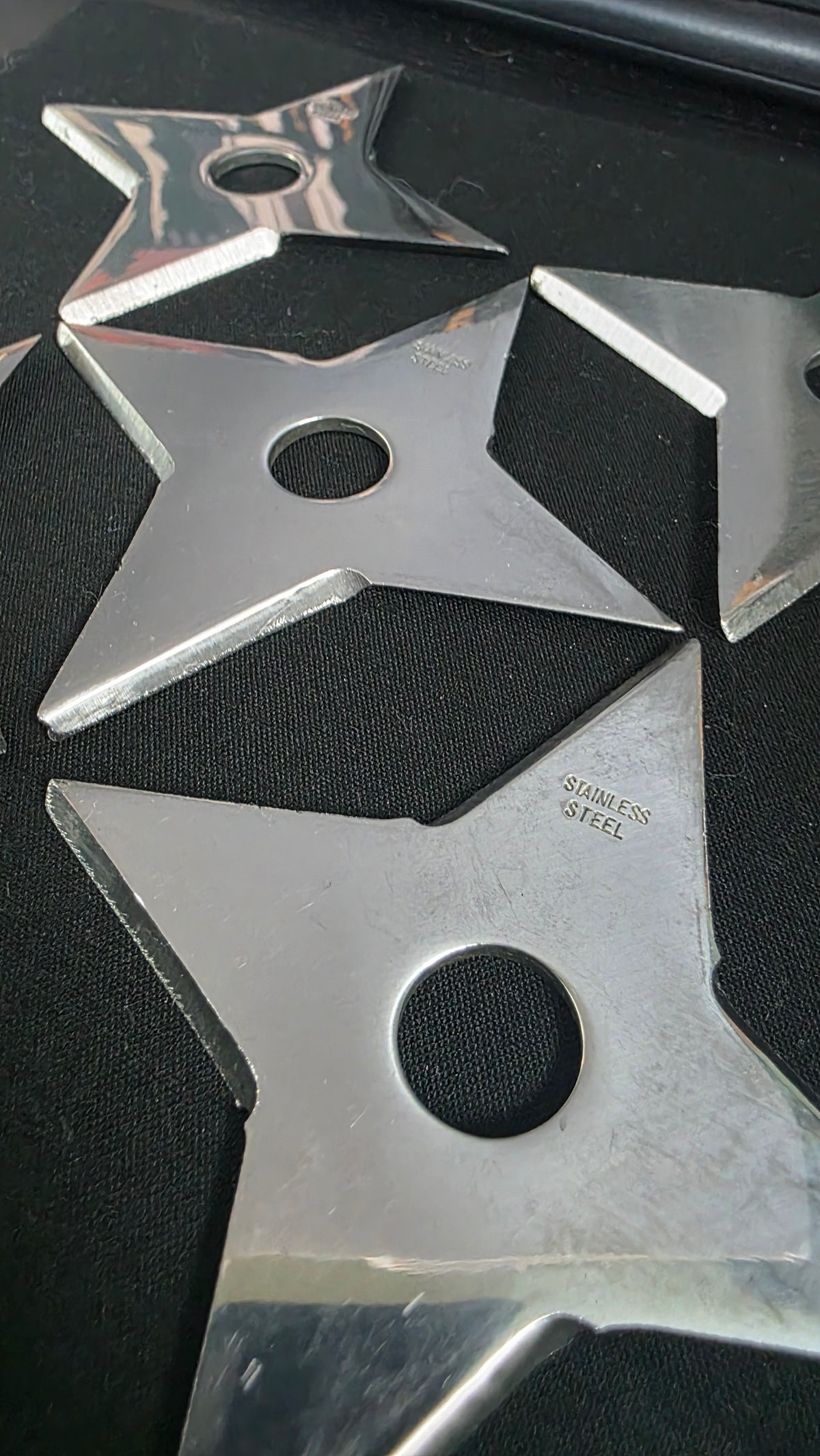 SET OF 5 STAINLESS 4 POINT SHURIKEN 3.75 INCH W/ CASE Ref 4041